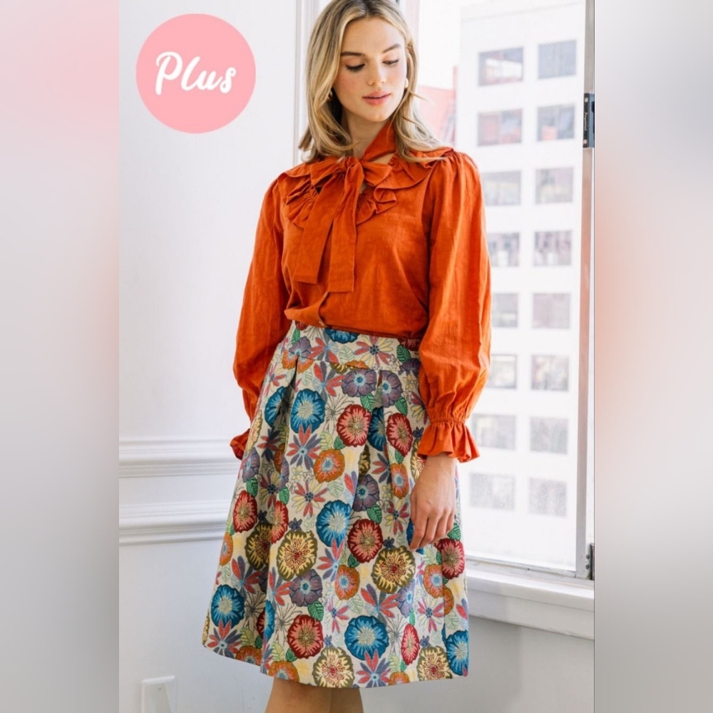 2-1128 *Boutique* Vintage Retro 50s 70s Style Floral Midi Skirt